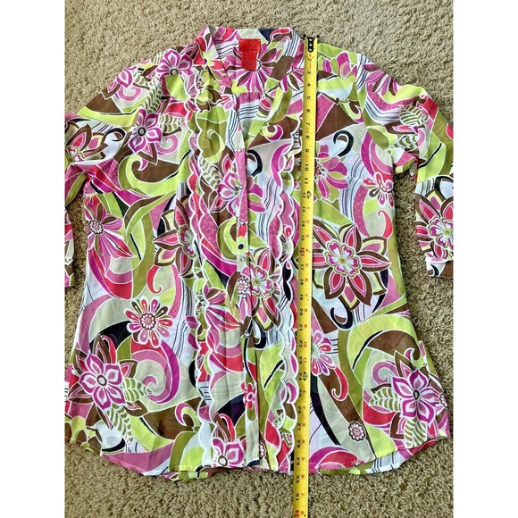 V Christina Women Sheer Long Sleeved Blouse Top Floral Rhinestone 70s size Large - Picture 5 of 10